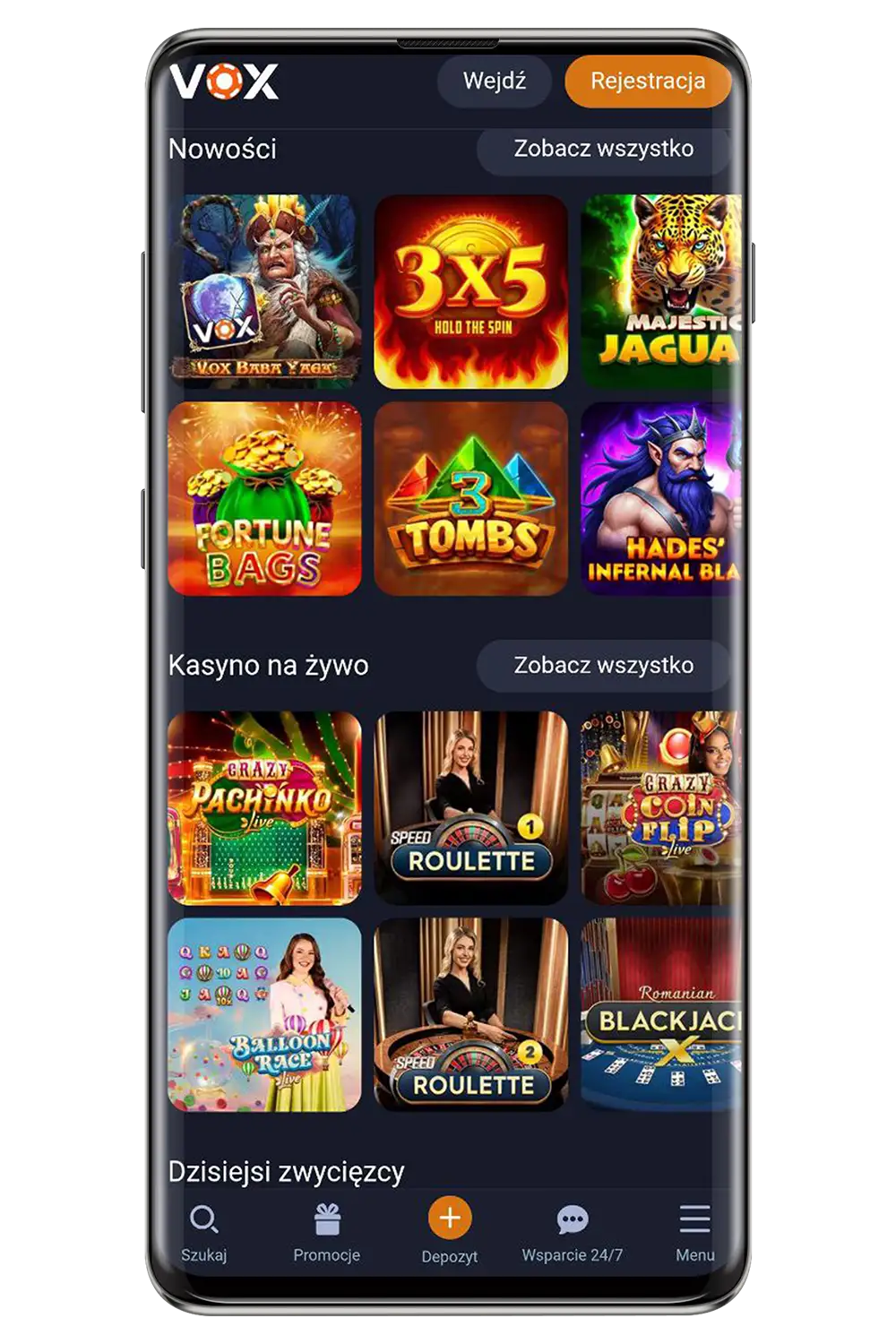 Zrzuty ekranu z oficjalnej strony internetowej Vox