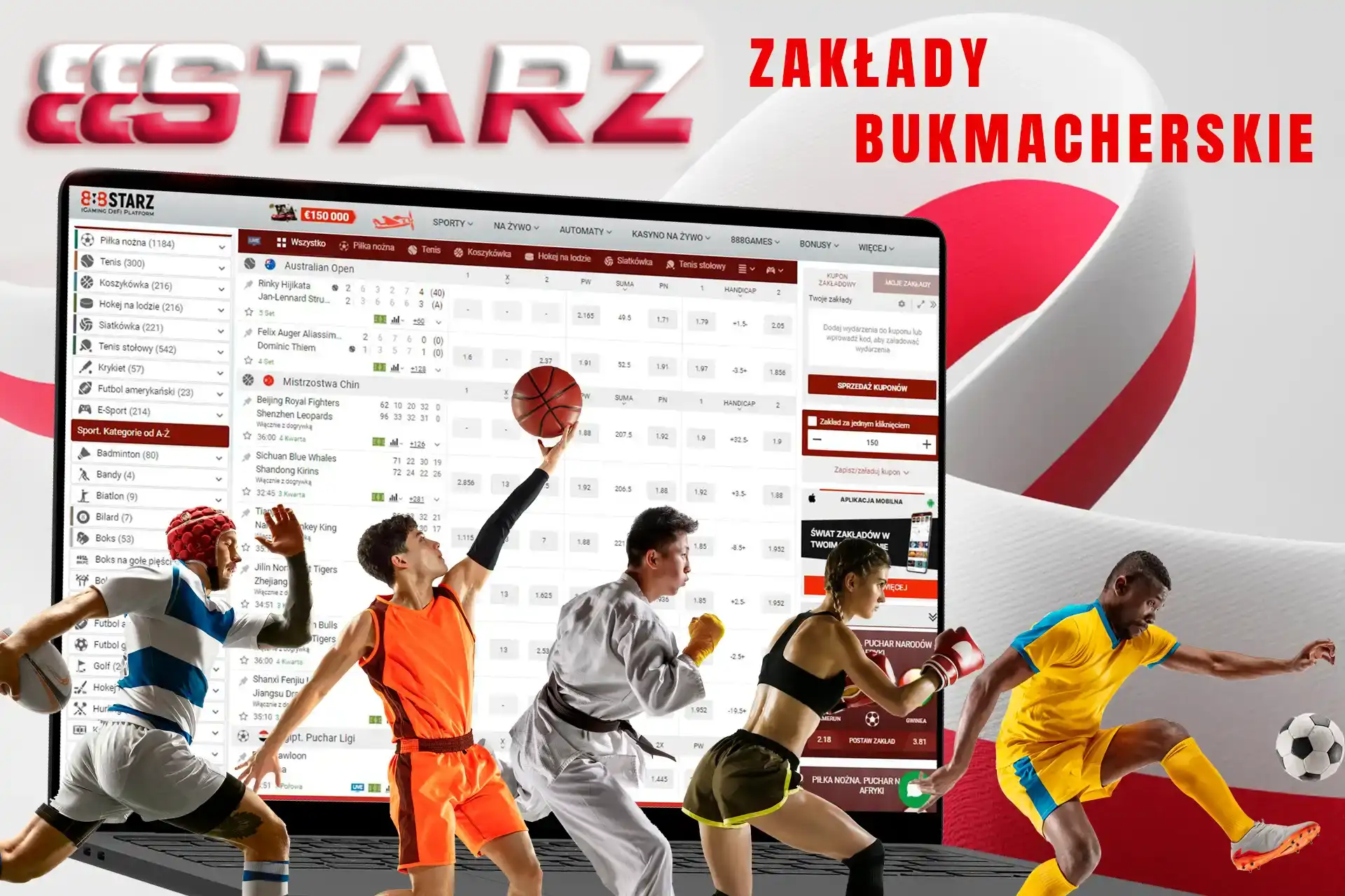 Wiele wydarzeń sportowych, bukmacher oferujący zakłady sportowe